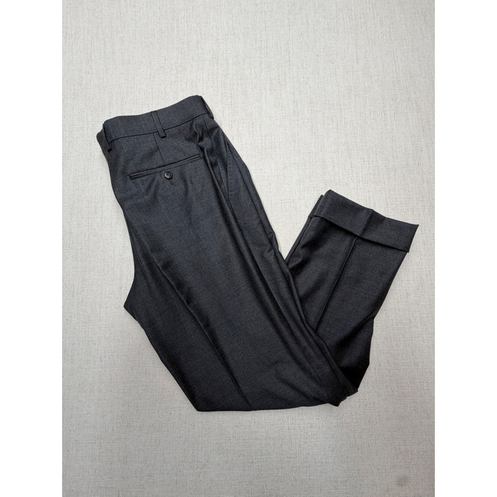 SuitSupply Vitale Barberis Canonico Wool Pleated Cuffed Trousers Gray 36/52